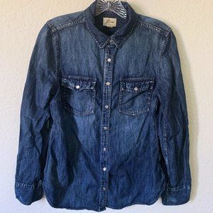 J.Crew Long Sleeve Chambray Snap Button Down Denim 100% Cotton Shirt Blouse 10